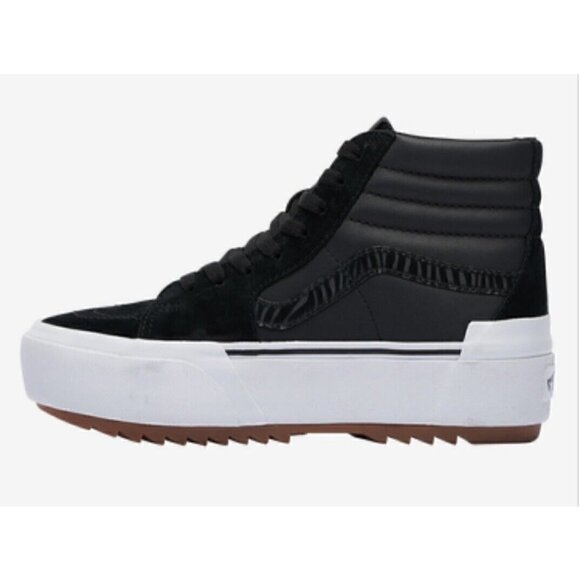NEW Vans Sk8 Hi Stacked Platform Sneakers Boots Nubuck Black Zebra Women's 6 - Picture 2 of 5